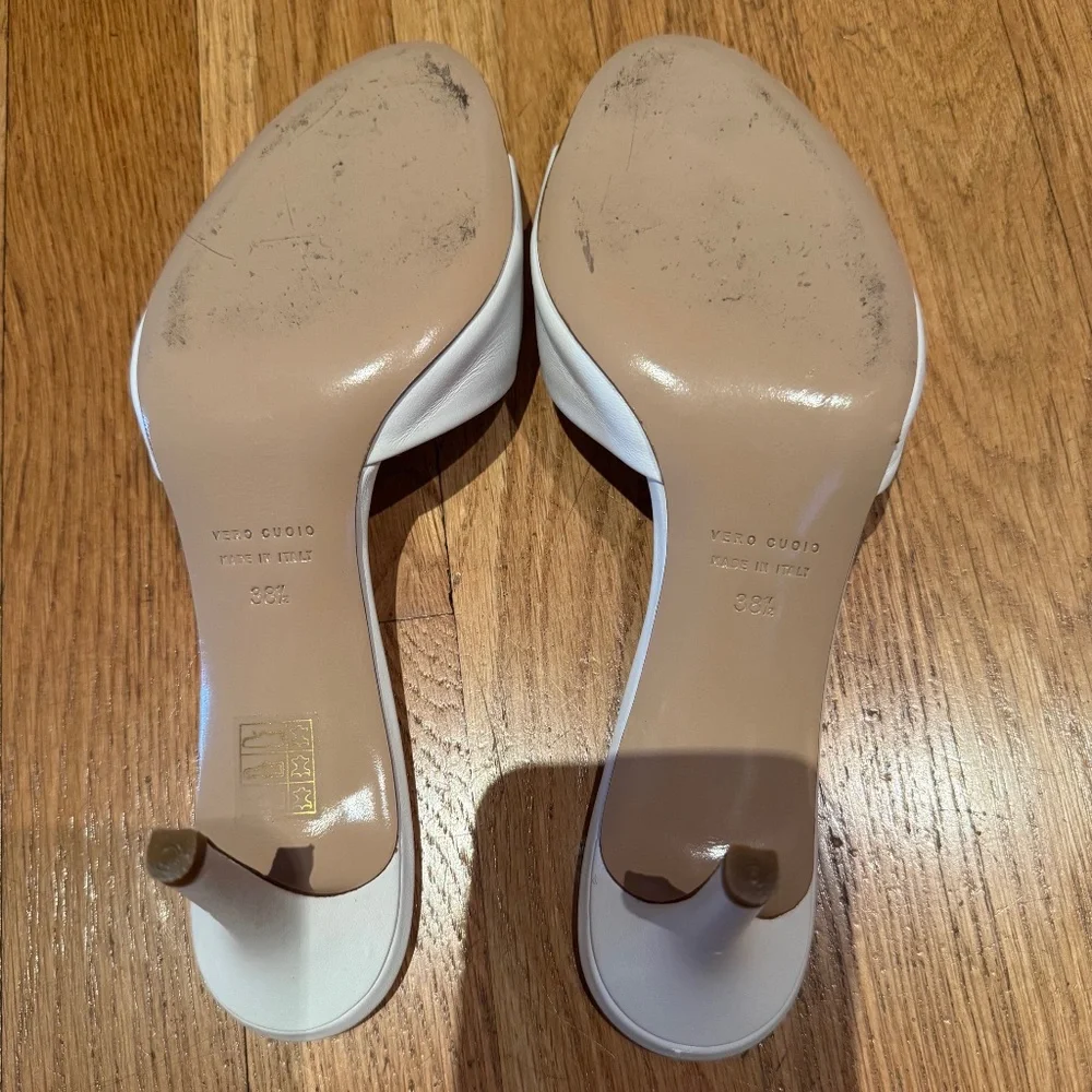 BARNEYS NEW YORK - White Leather Open Toe Heeled Mule - Size 38.5 - Picture 6 of 9